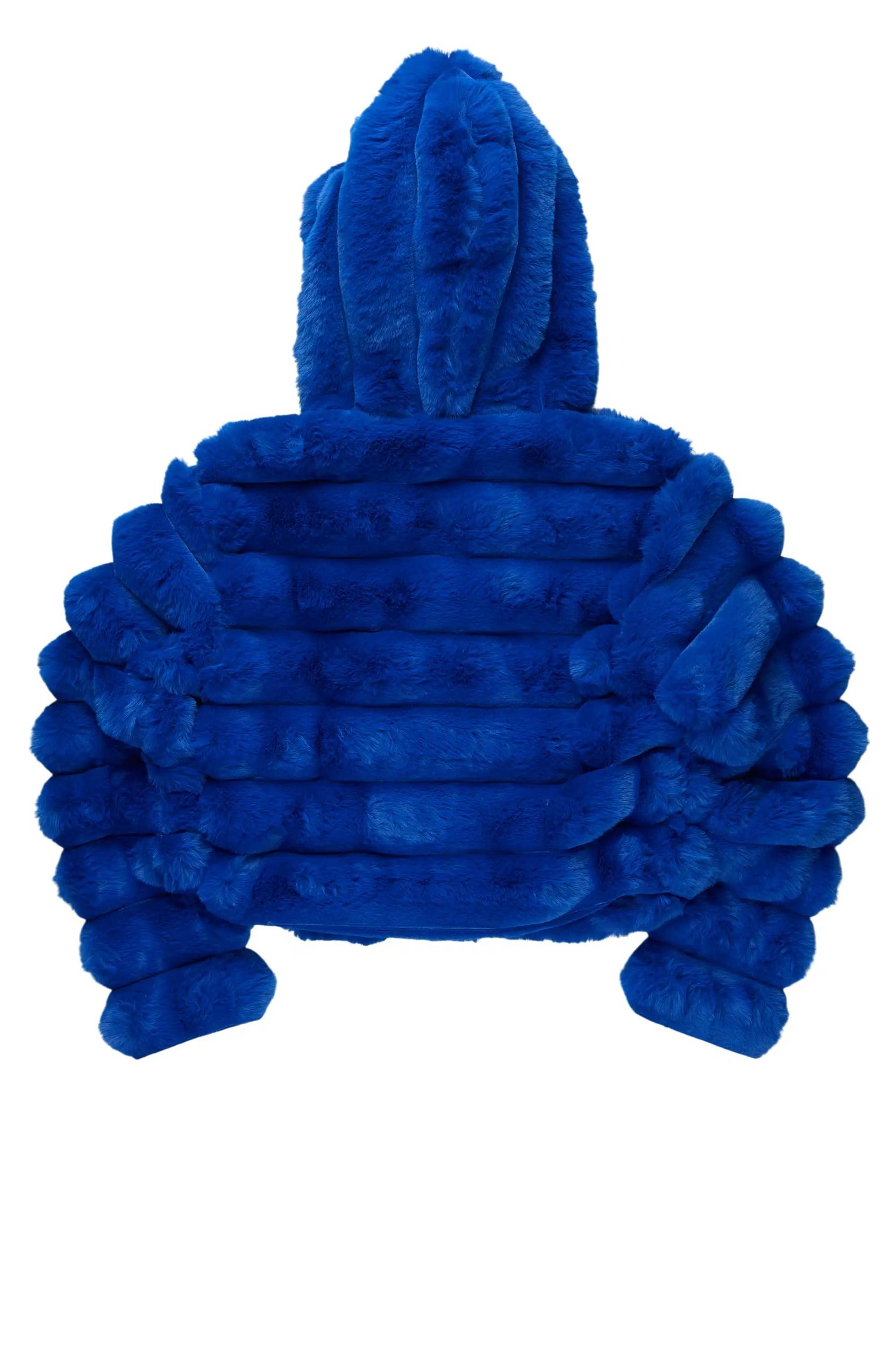 Vinetria Royal Blue Fur Jacket With Hood Female Product Image