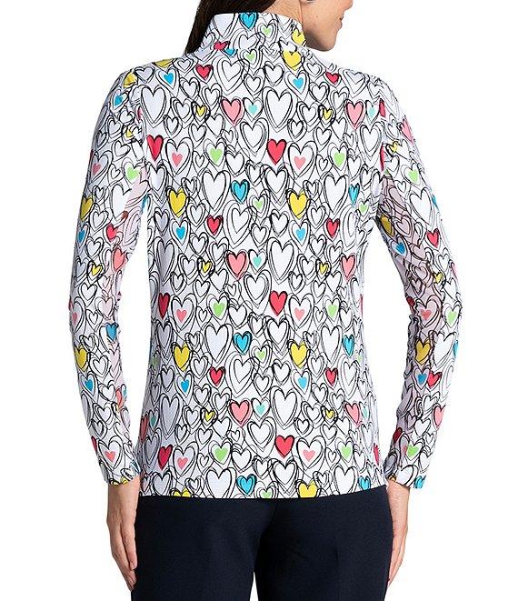 IBKUL Millie Heart Print 1/4 Mock Neck Long Sleeve Top Product Image