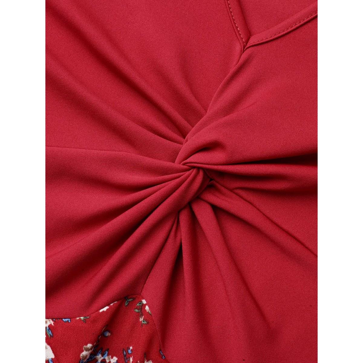 Plus Size Twist-Front V-Neck Stretchy Waist Midi Dress Raspberry Women Romantic Twist V-neck Short sleeve Curvy BloomChic 22-24/3X Product Image