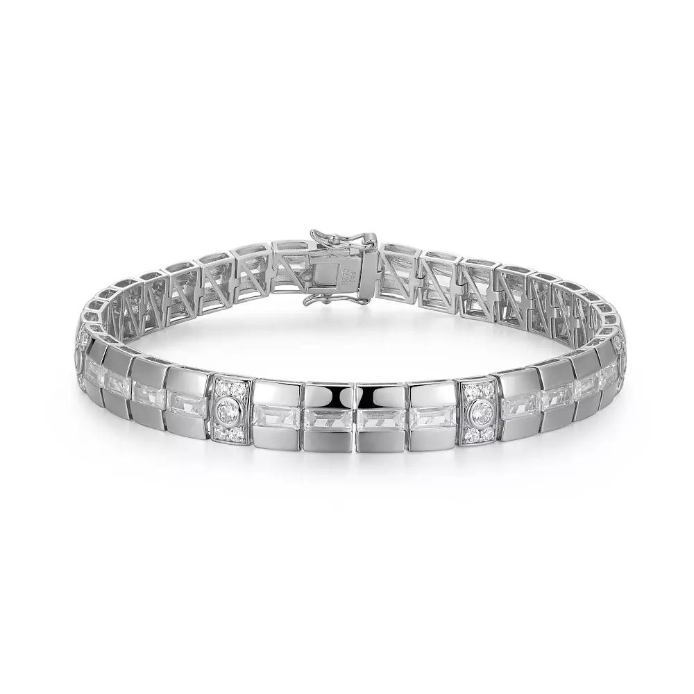 Men's Sterling Silver Cubic Zirconia Bracelet, Size: 8.5" Product Image