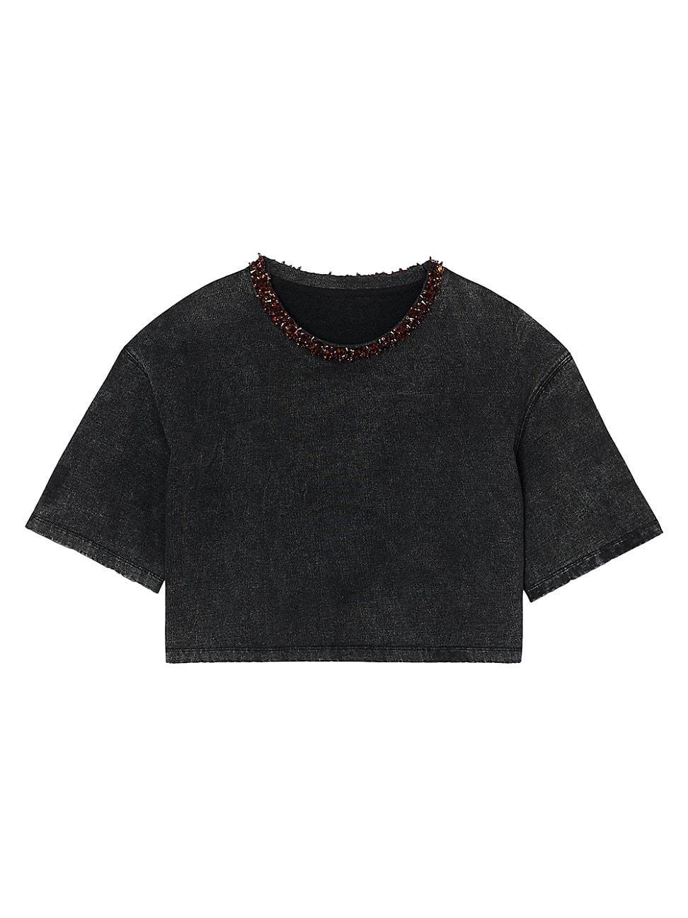 Womens Cropped Beaded T-Shirt Product Image