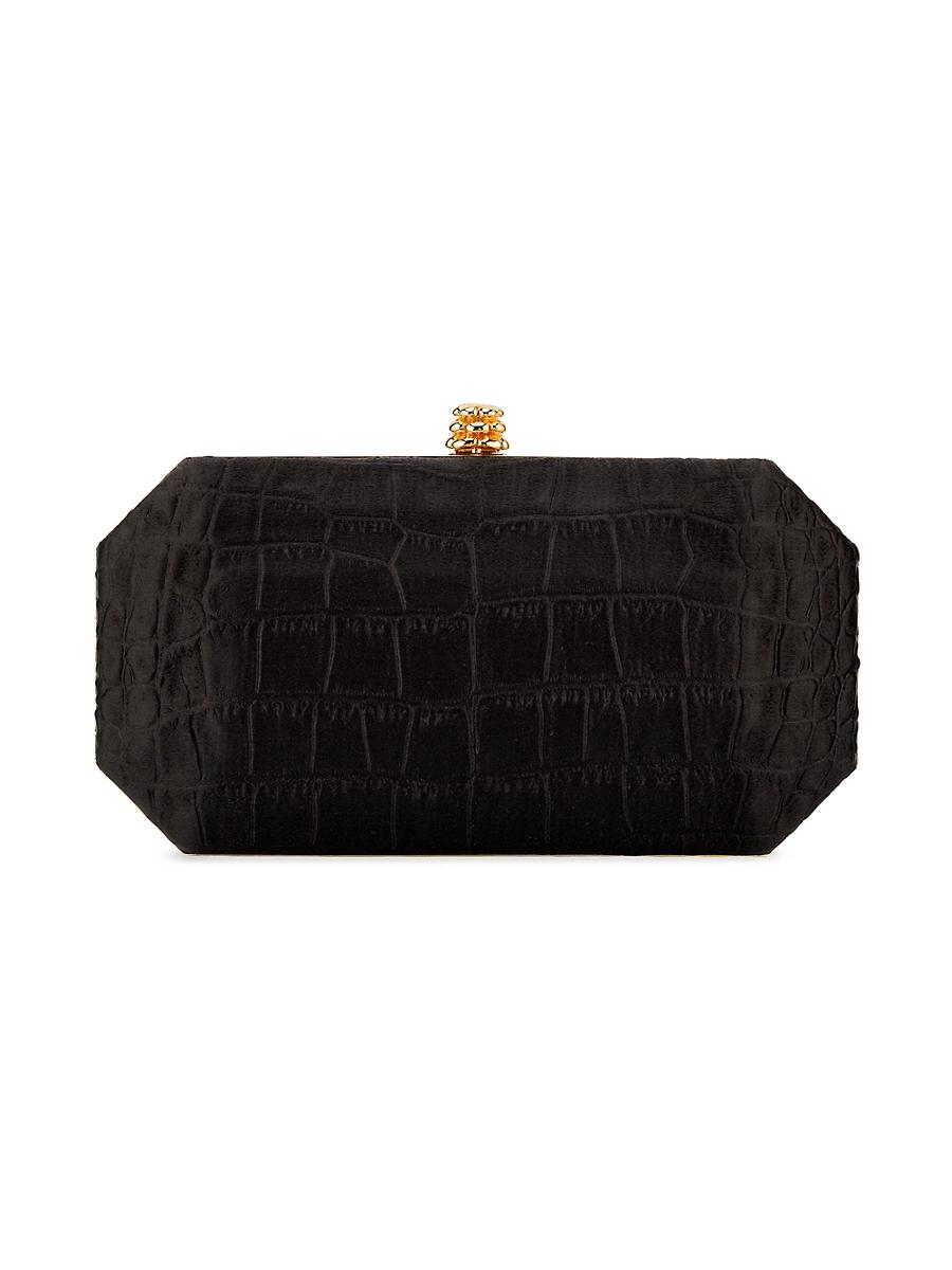 Womens Perry Clutch Small in Stamped Satin with Gold Hardware Product Image
