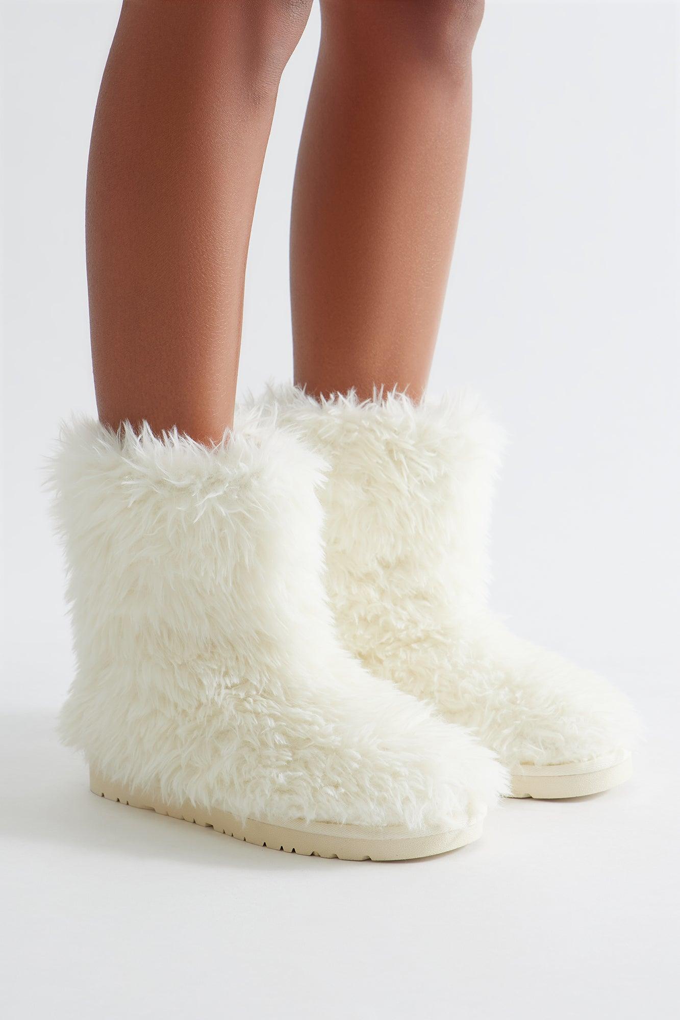 Yetti Faux Fur Booties - Cream Female Product Image