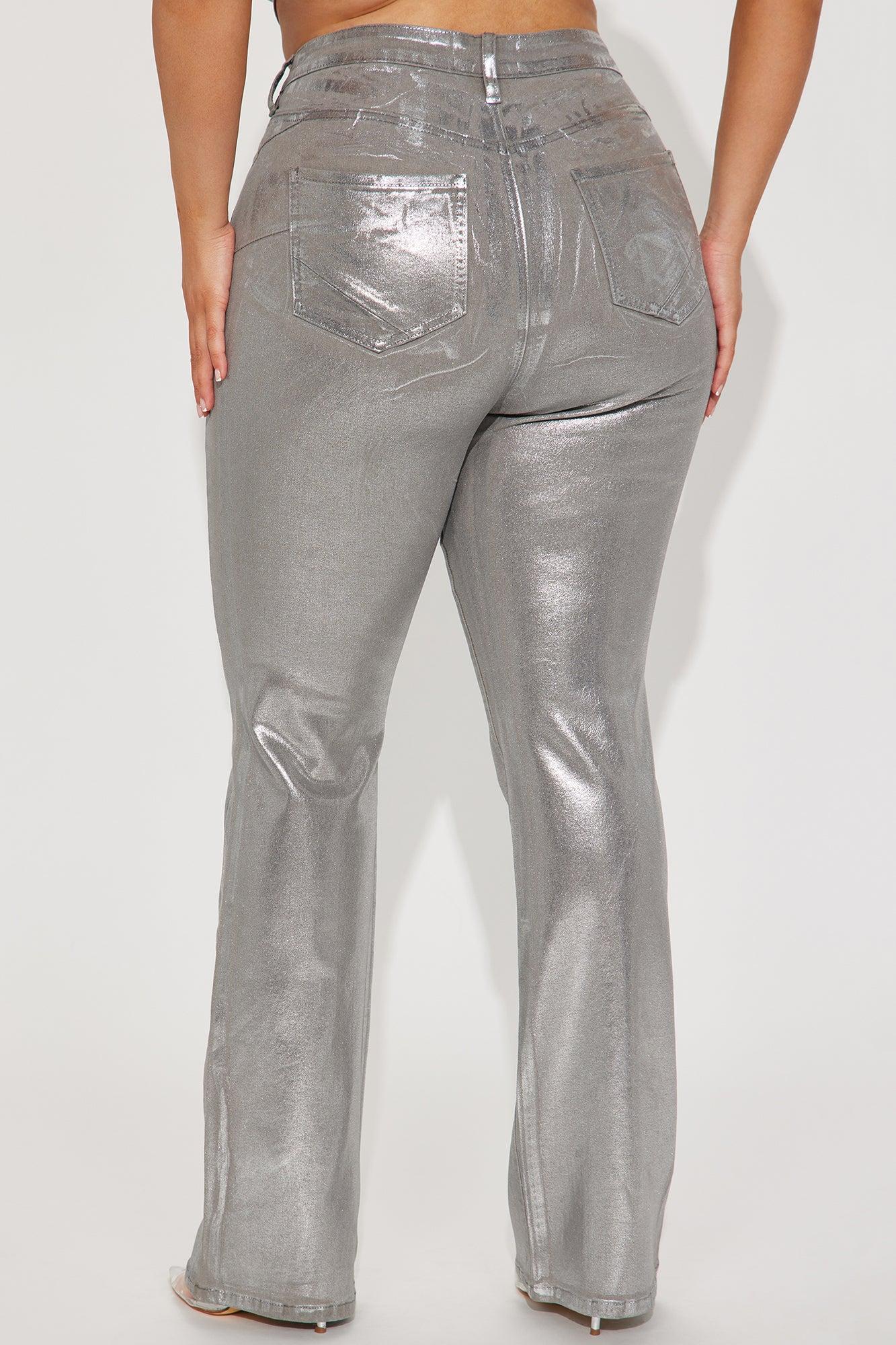 Shine Bright Foil Stretch Bootcut Jeans - Silver Product Image