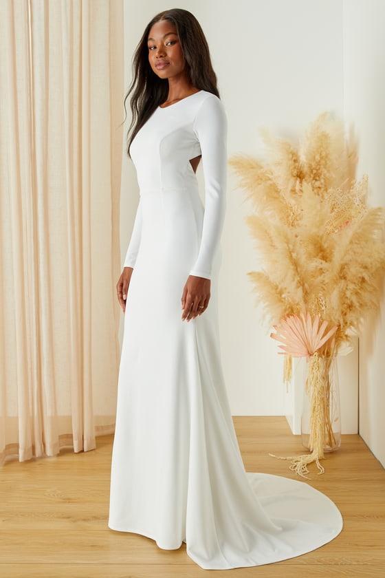 Eloquent Endearment White Long Sleeve Backless Maxi Dress Product Image