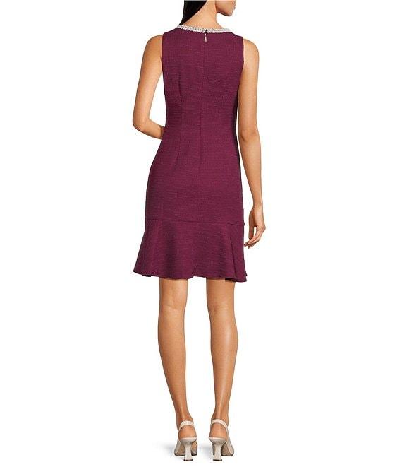 KARL LAGERFELD PARIS Knit Tweed Flounce Hem Pearl Trim A-Line Dress Product Image