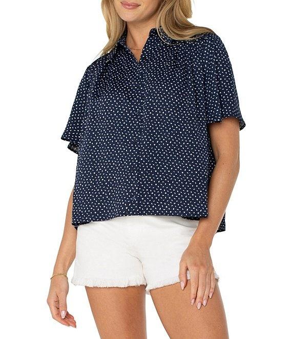 Liverpool Los Angeles Woven Printed Point Collar Short Sleeve Blouse Product Image