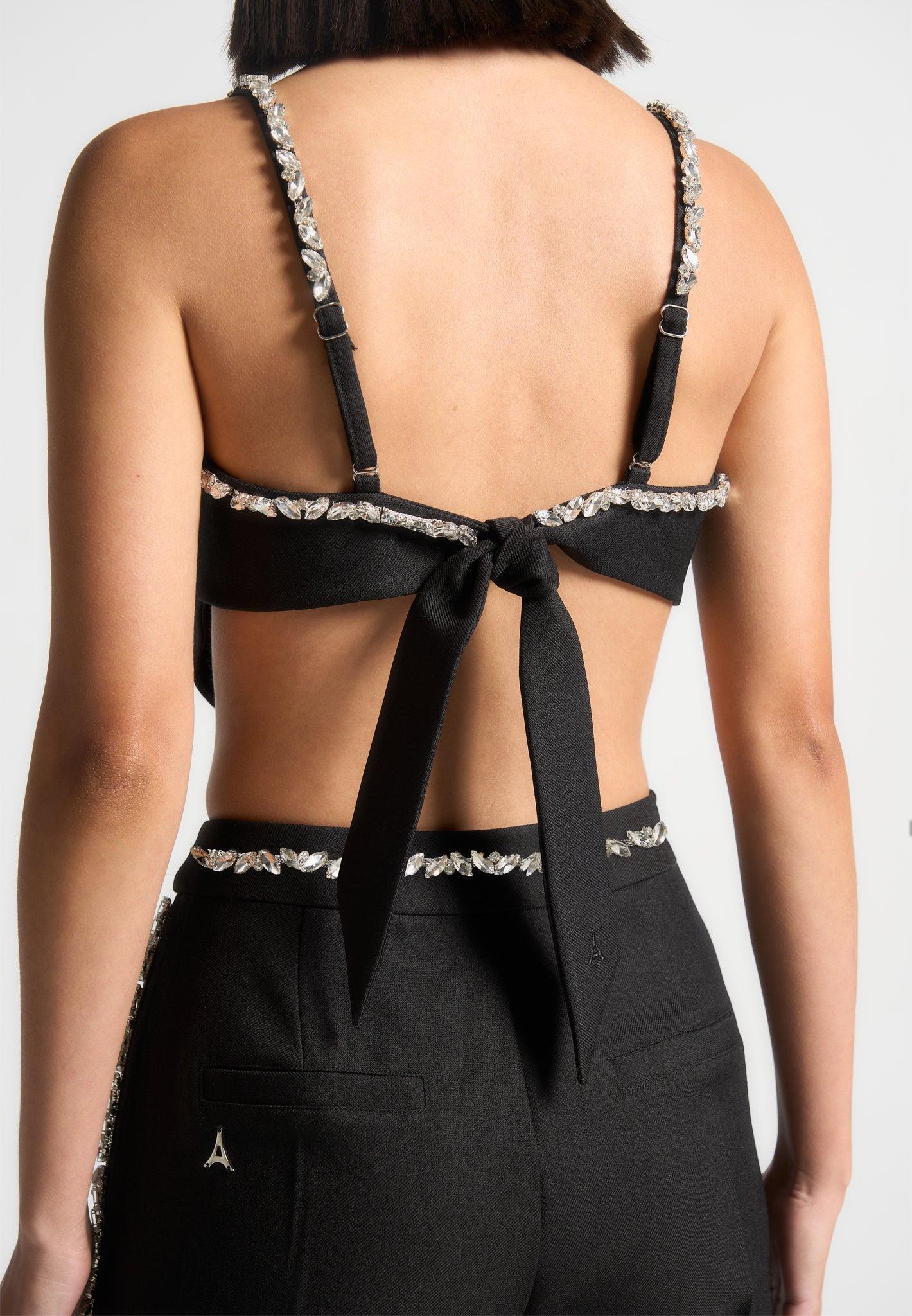 Eloise - Embellished Strap Handkerchief Top - Black Female Product Image