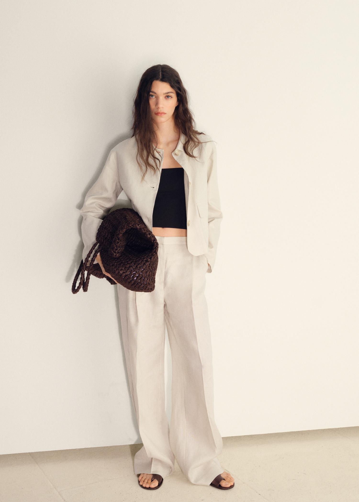 Pleated linen trousers - Women | MANGO USA Product Image