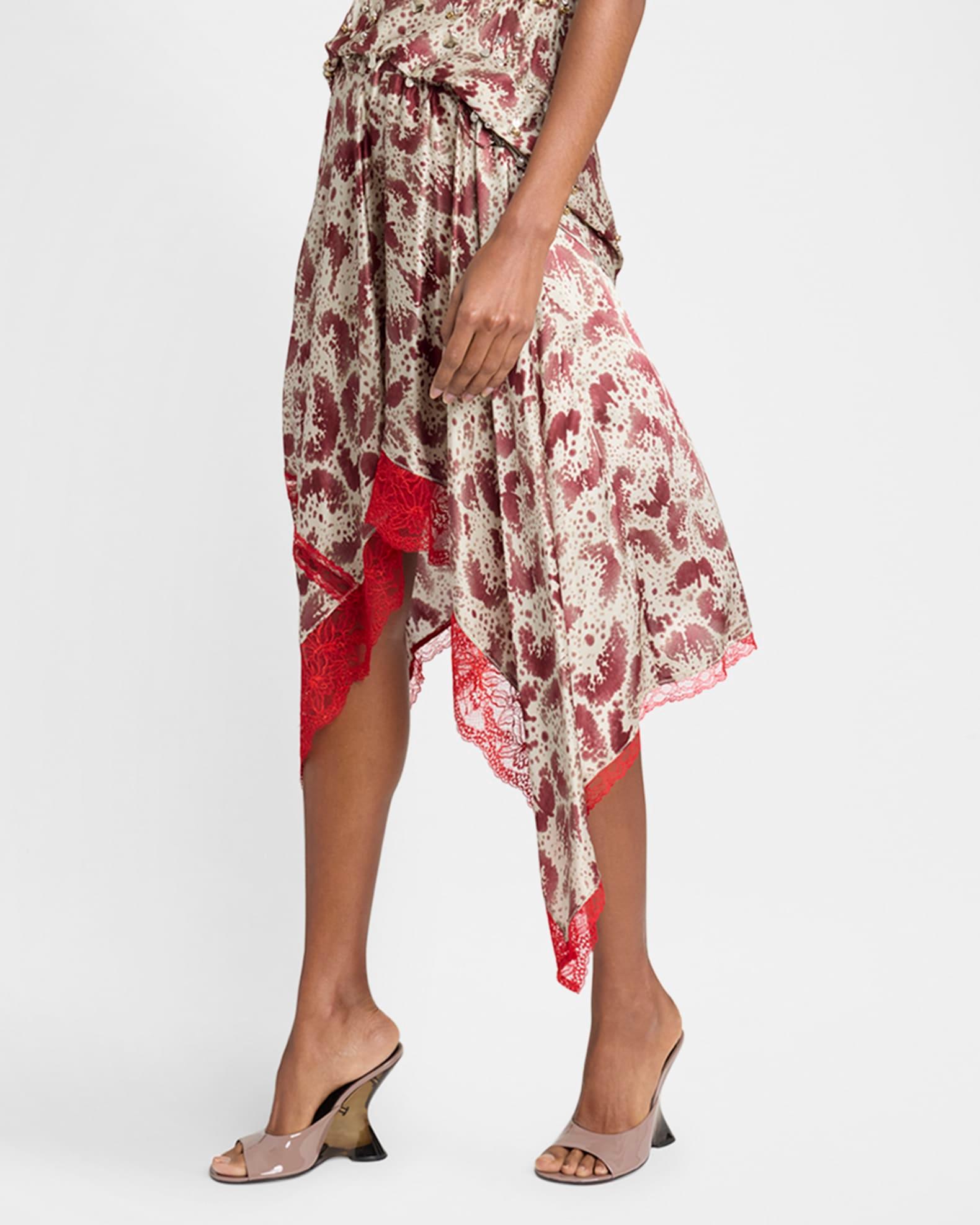 Shake Printed Lace-Trim Handkerchief Silk Skirt Product Image