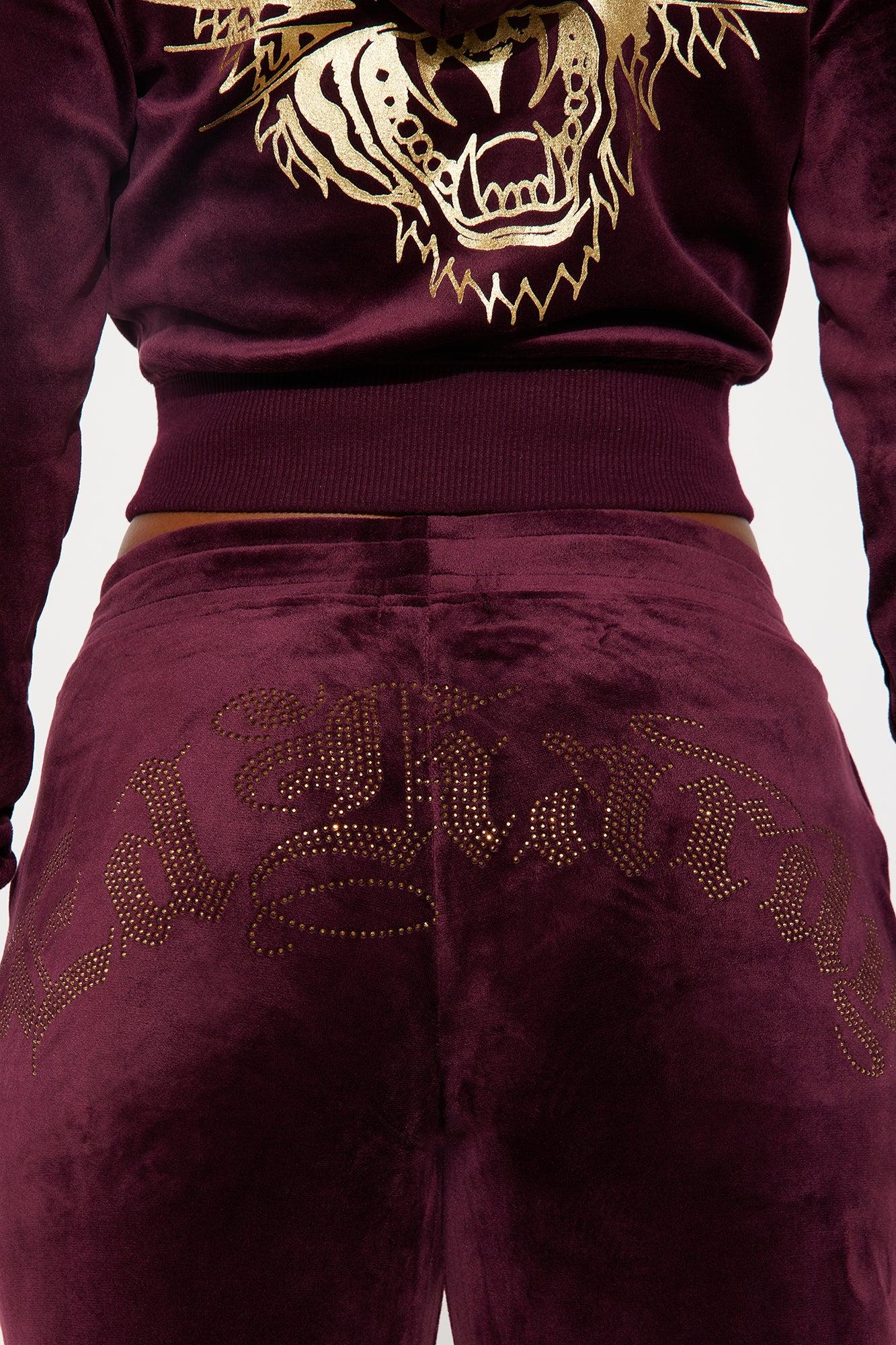 Ed Hardy Gold Tiger Velour Pant Set - Burgundy Female Product Image