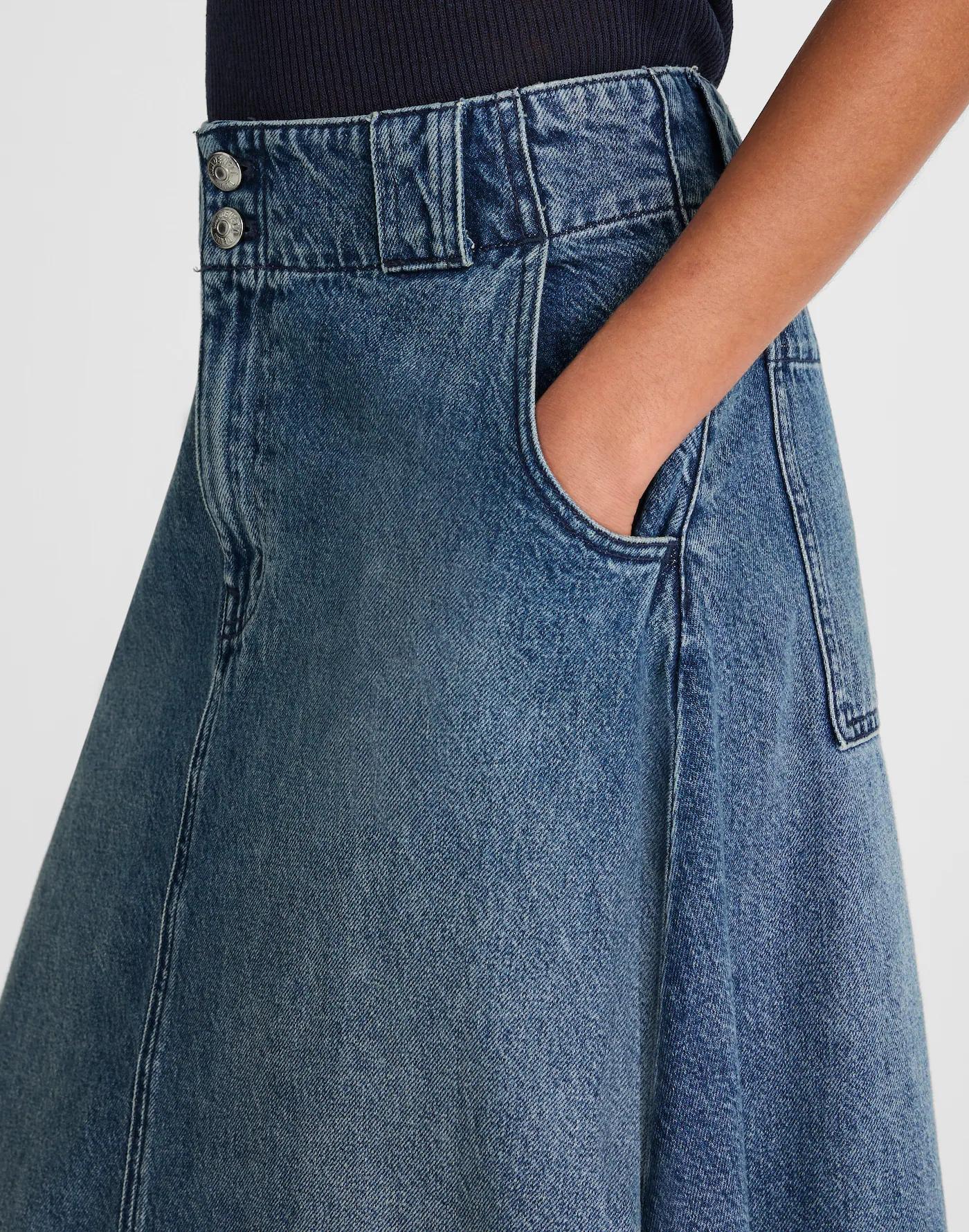 Shibori Denim A-Line Midi Skirt Product Image