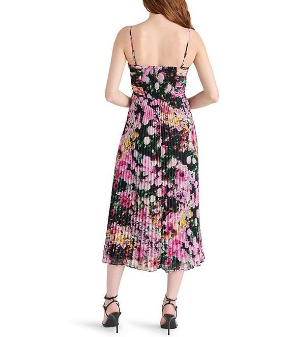 Steve Madden Ray Floral Print Sweetheart Sleeveless Chiffon Pleated Midi Dress Product Image