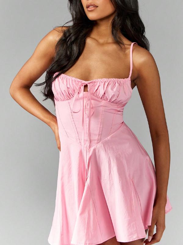 Sexy Fishbone Strappy Sundress Mini Dress Product Image