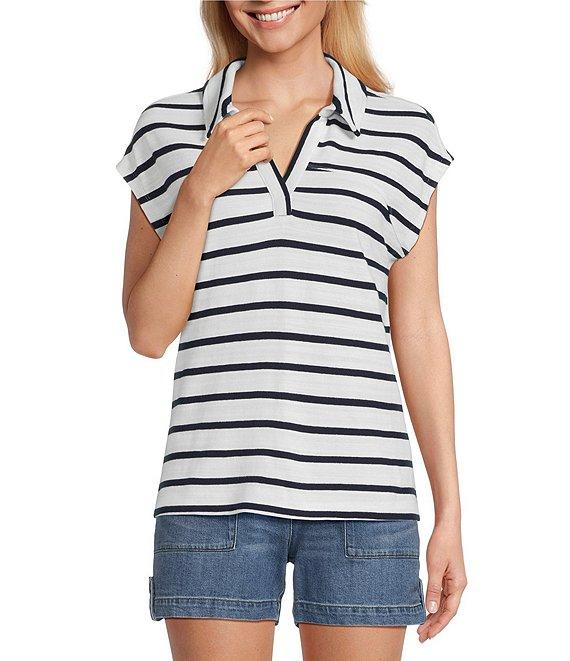 Westbound Cap Sleeve Polo Top Product Image