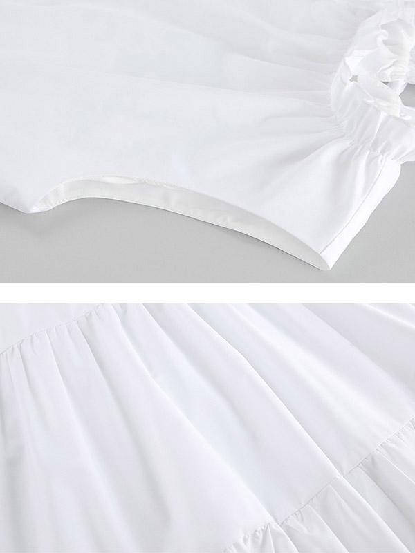 A-Line Loose Pleated Ruffled Solid Color Split-Joint Round-Neck Mini Dresses Shirt Dress Product Image