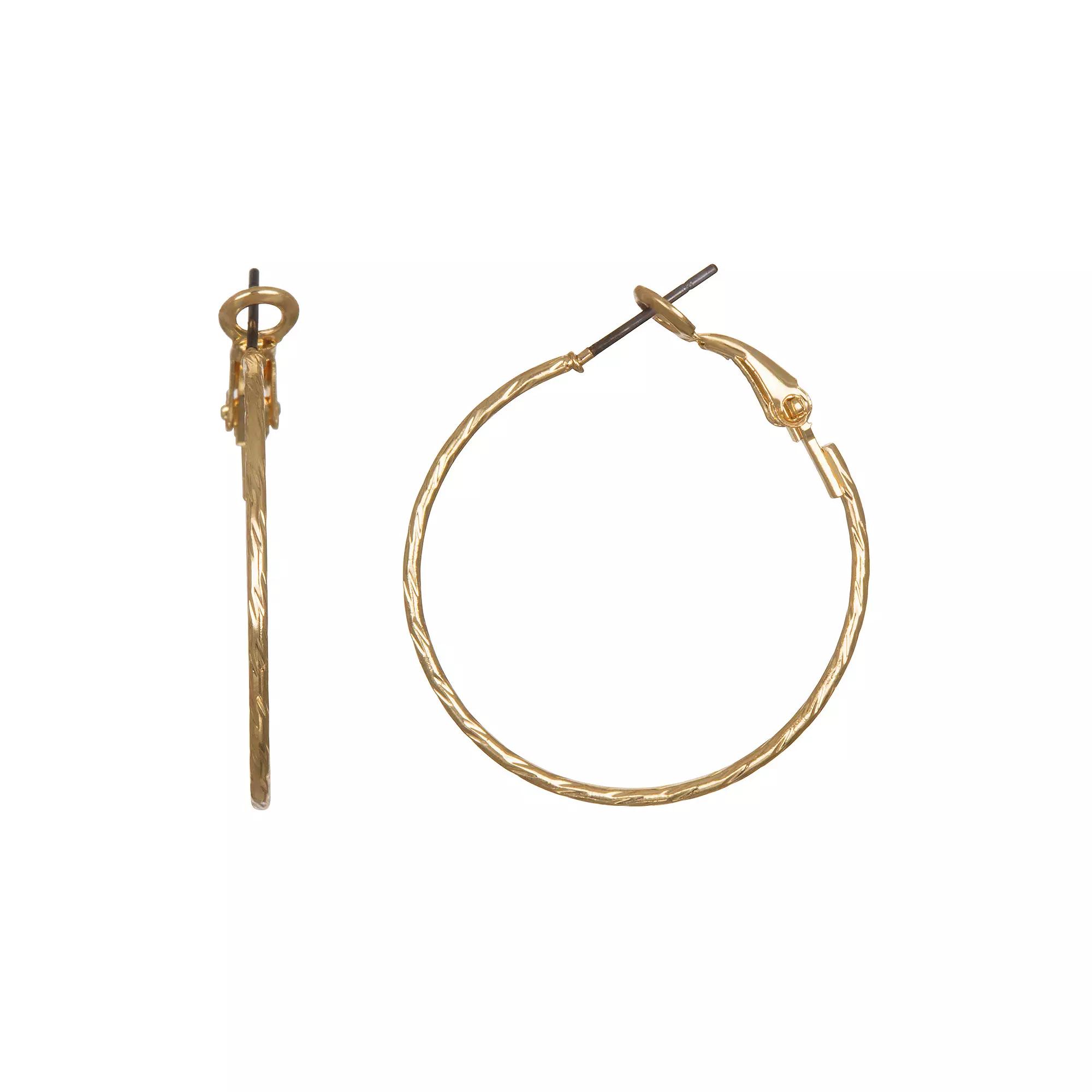 LC Lauren Conrad Textured Thin Hoop Earrings, Women's, Gold Tone Product Image