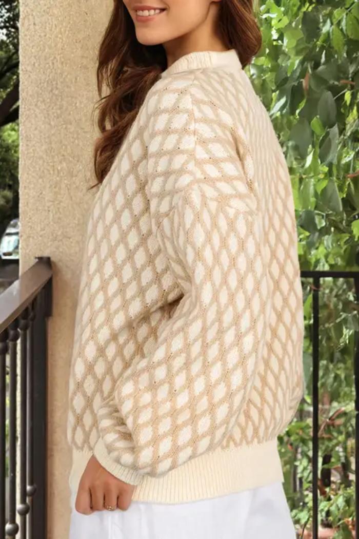 Diamond Knit Drop Shoulder Loose Sweater Product Image