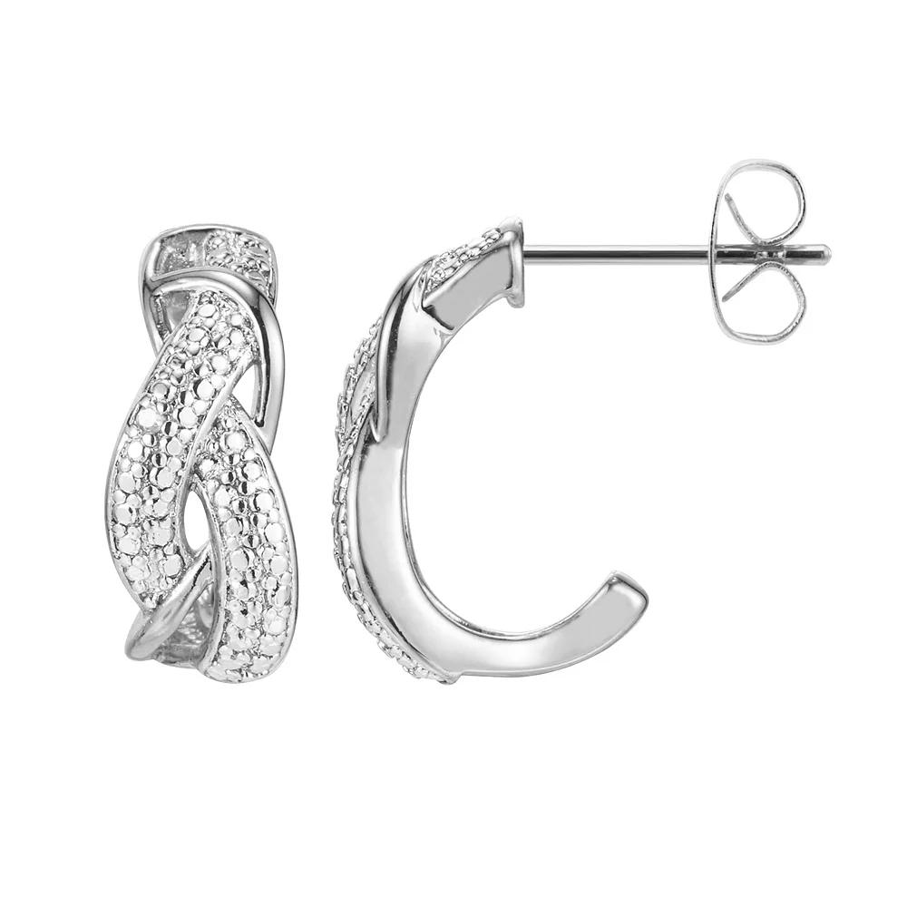 Sterling Silver Diamond Accent Twist J- Hoop Earrings, Women's, Grey Product Image