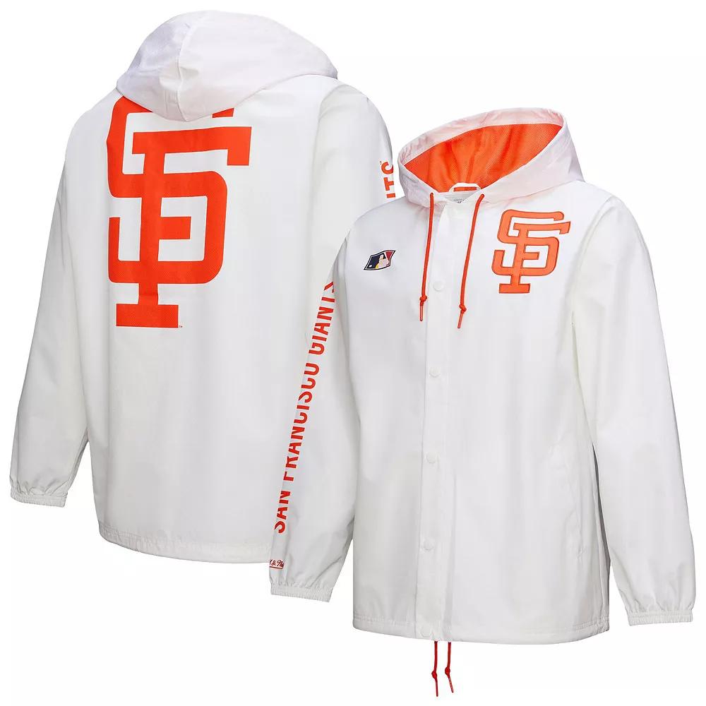 Men's Mitchell & Ness White San Francisco Giants Vintage Full-Snap Hooded Coaches Jacket,  Product Image