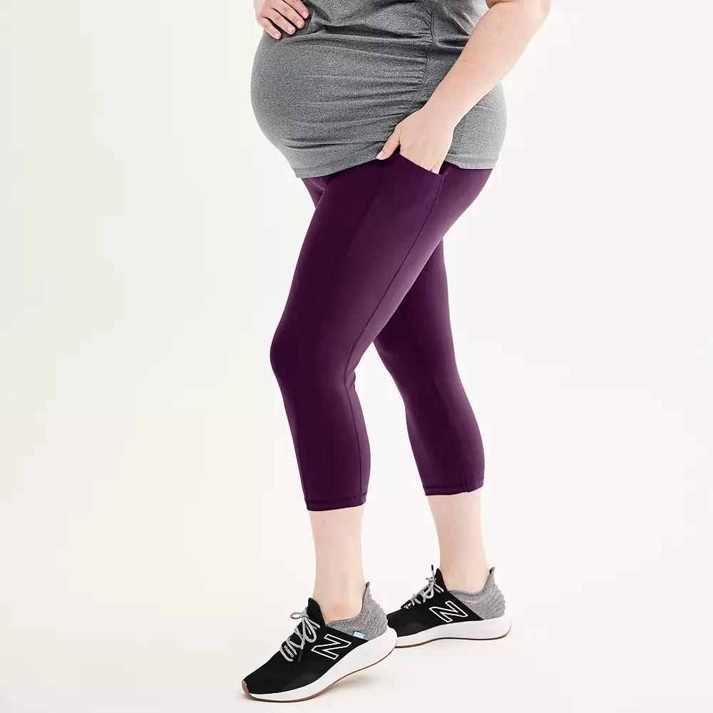 Plus Size Maternity Tek Gear Ultrastretch High Rise Capri Leggings, Womens Purple Appeal Product Image