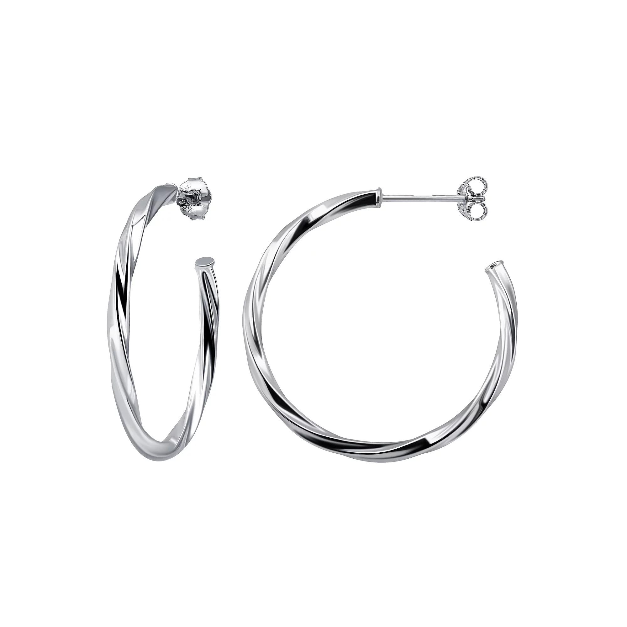 Aleure Precioso Sterling Silver 30 mm Twisted C-Hoop Earrings, Women's Product Image