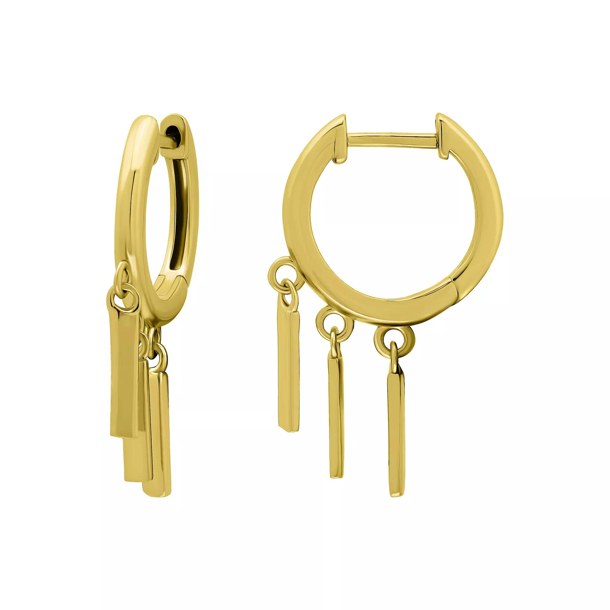 Aleure Precioso Sterling Silver Polished Huggie Earrings with 3 Rectangle Drop Charms, Women's, Gold Tone Product Image