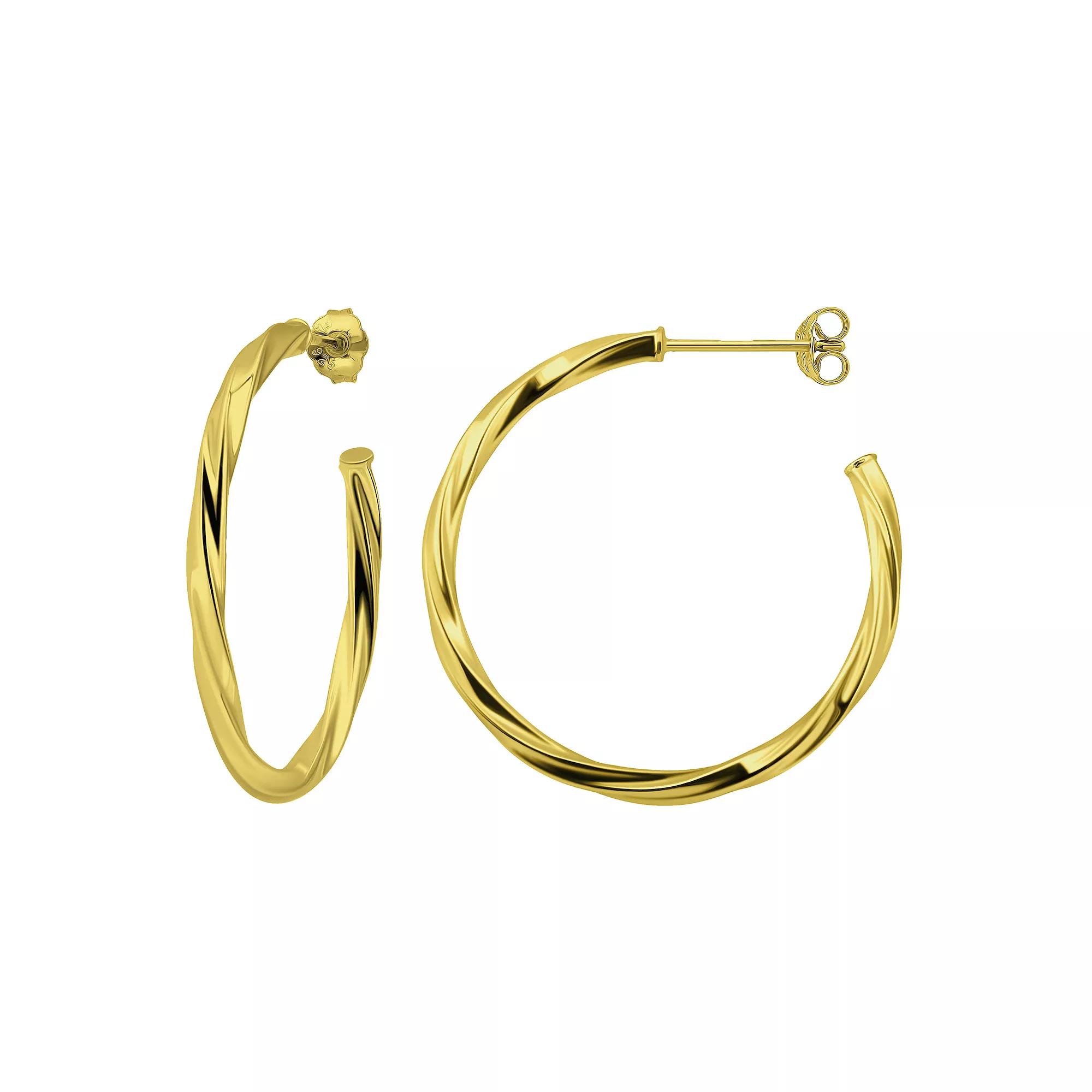 Aleure Precioso Sterling Silver 30 mm Twisted C-Hoop Earrings, Women's, Gold Tone Product Image