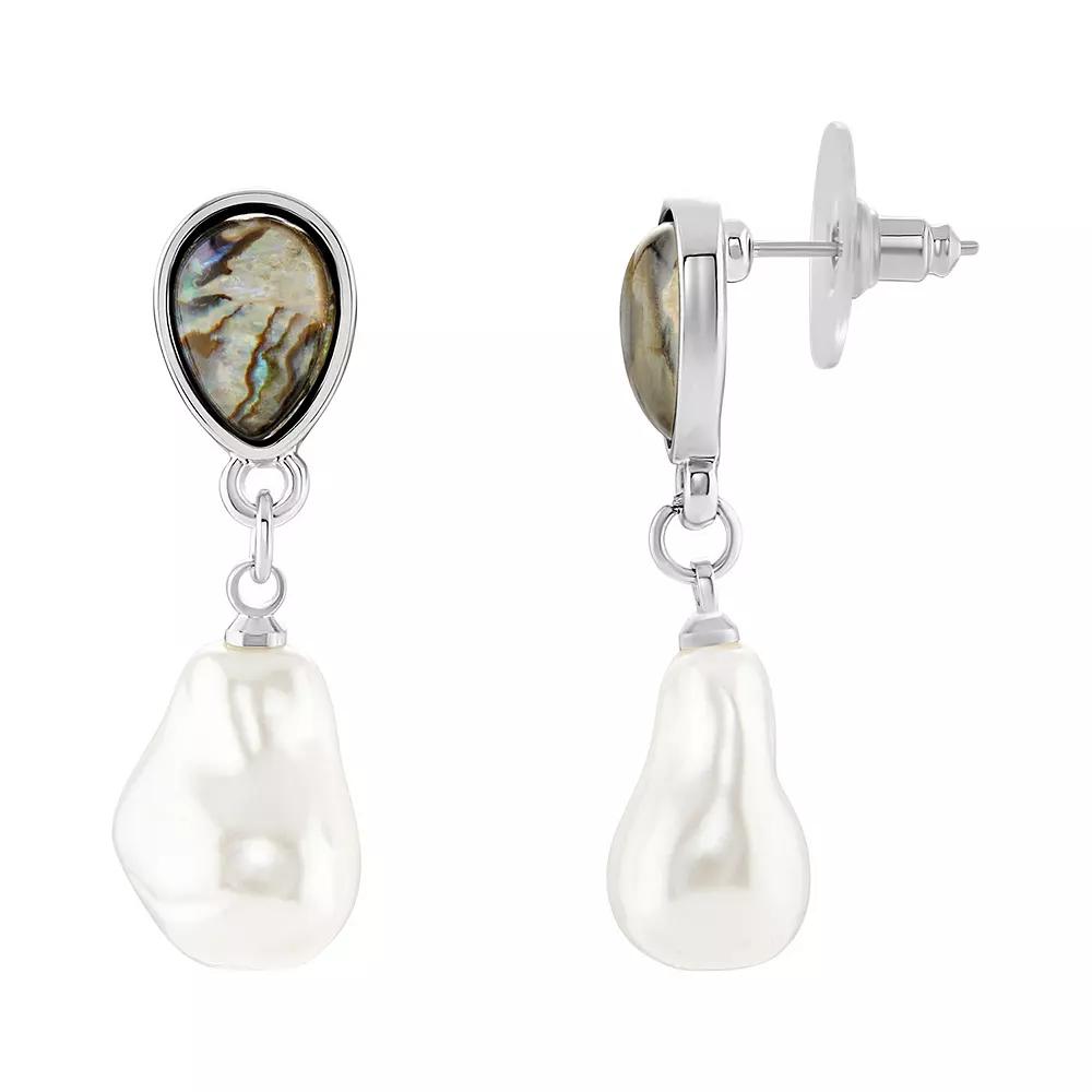 Emberly Silver Tone Simulated Abalone & Simulated Pearl Drop Earrings, Women's, Multi Blue Product Image
