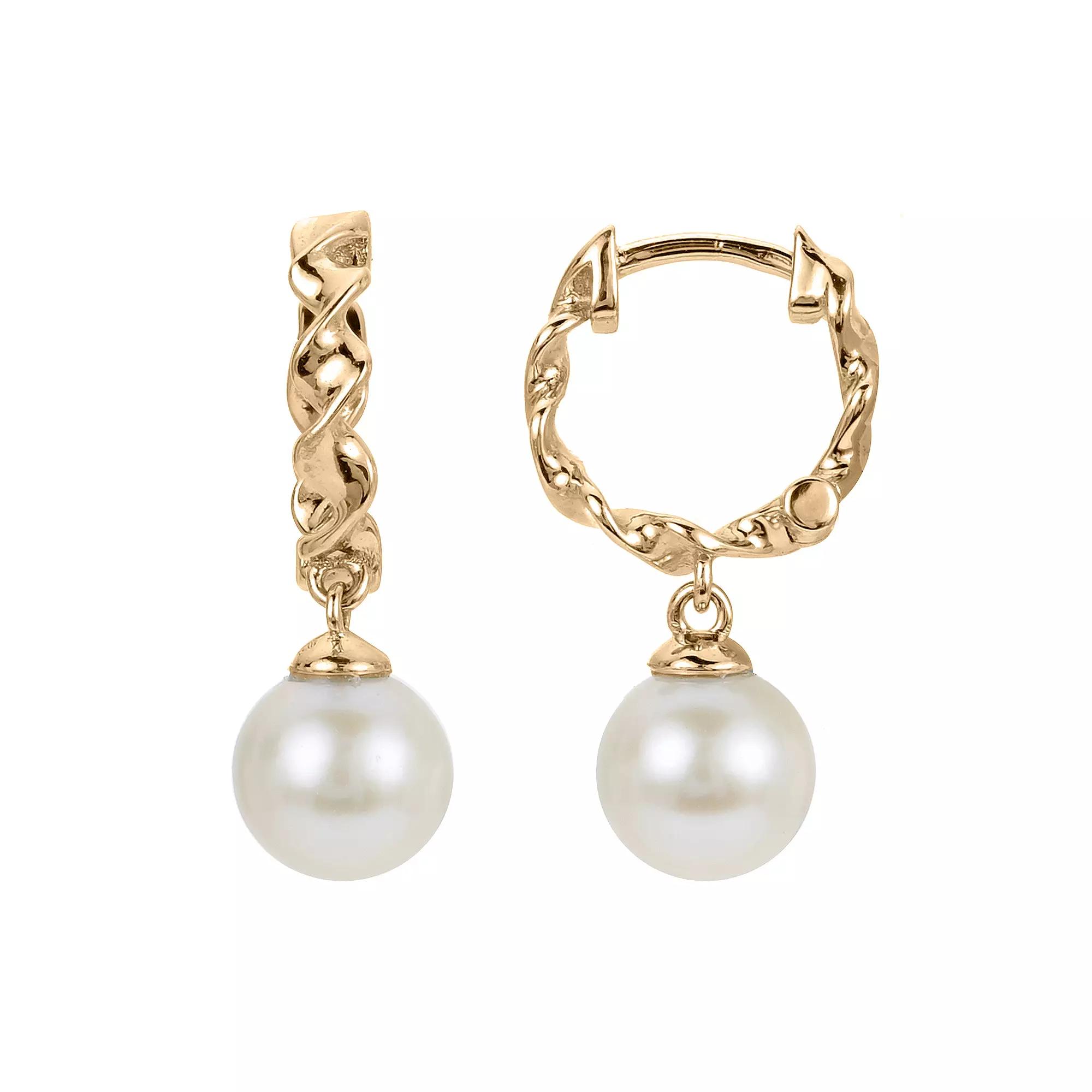 PearLustre by Imperial 14k Gold Over Silver Freshwater Cultured Pearl Huggie Hoop Earrings, Womens, 14k Yellow Gold Plated Product Image