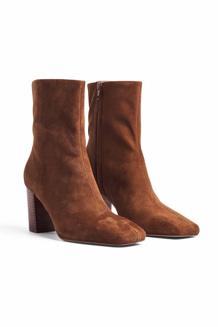 Squared Toe Leather Ankle Boots Product Image