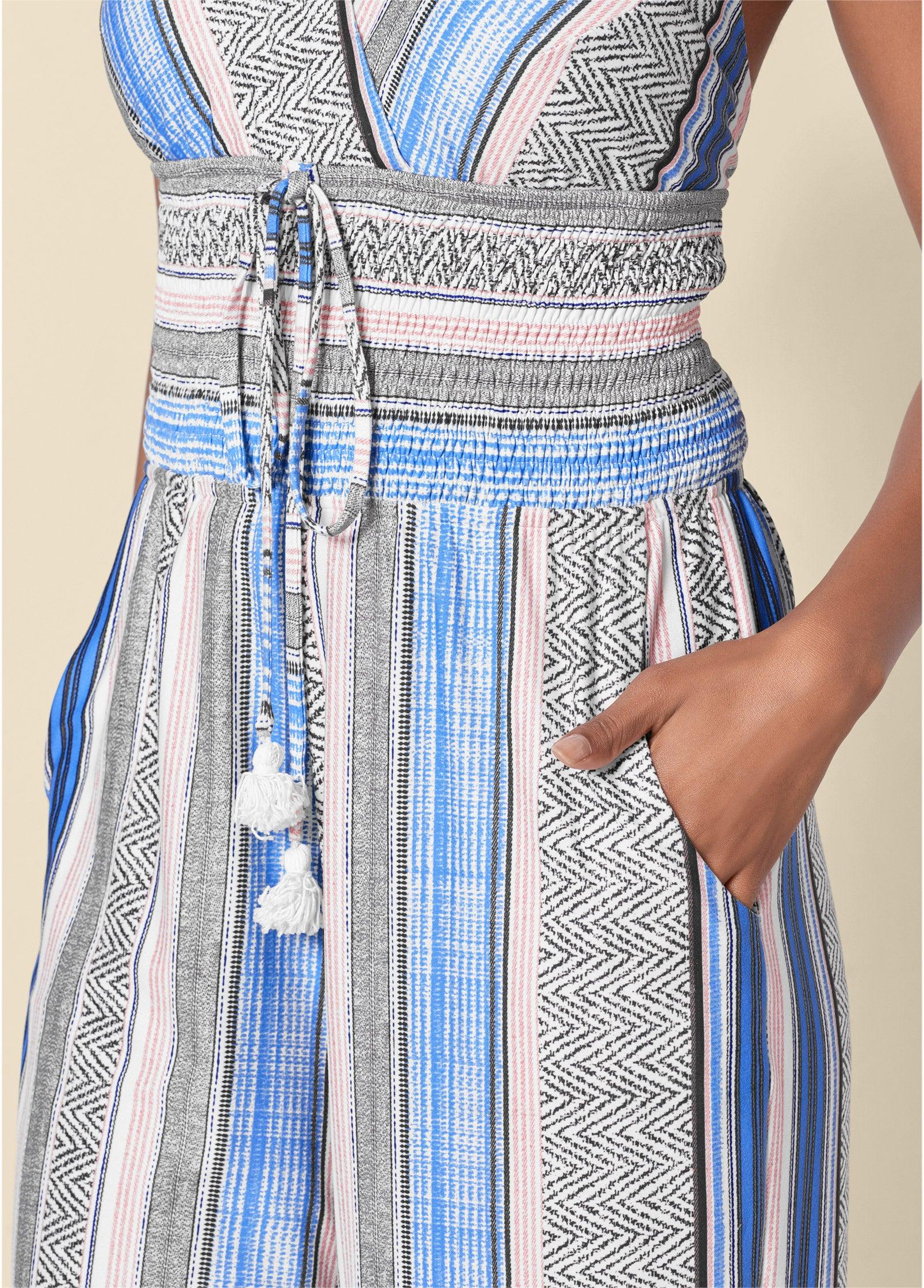 Tassel Halter Jumpsuit - Light Blue Multi Product Image