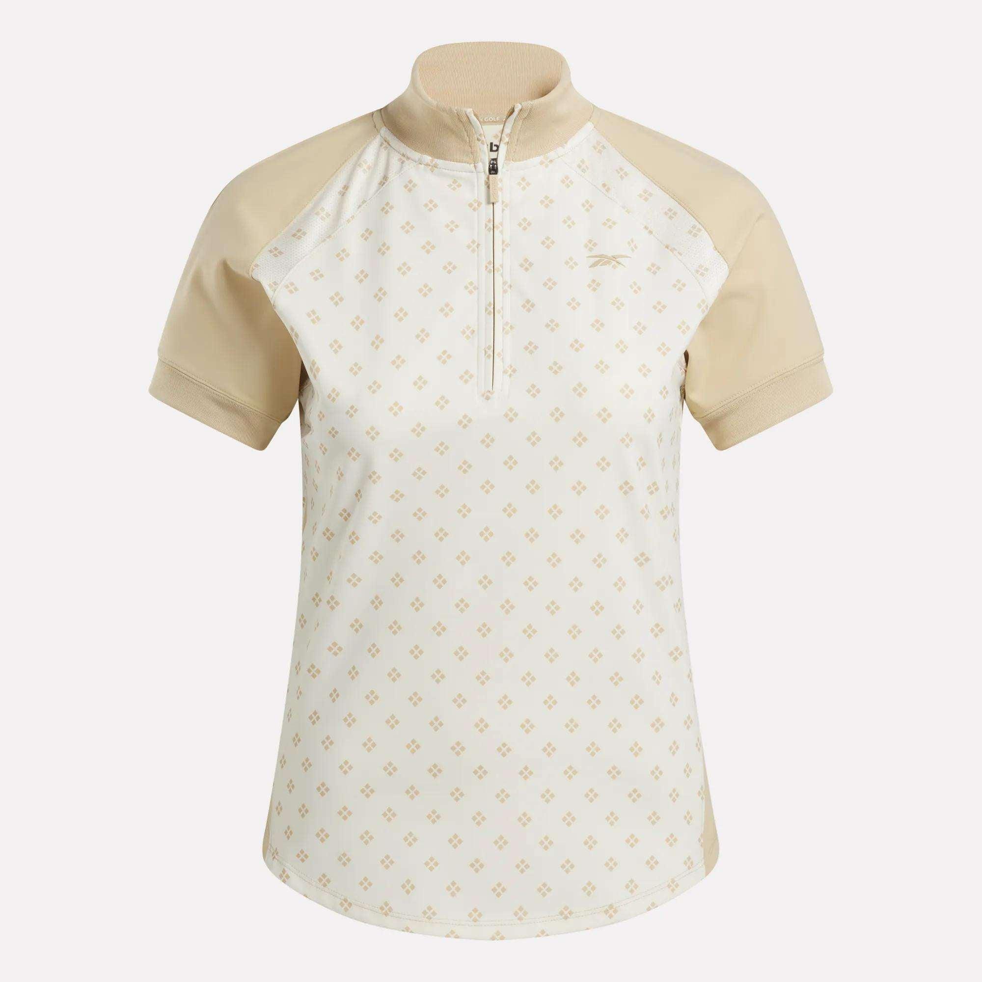 Women's Short Sleeve 1/4 Zip Mini Argyle Print Top Female Product Image