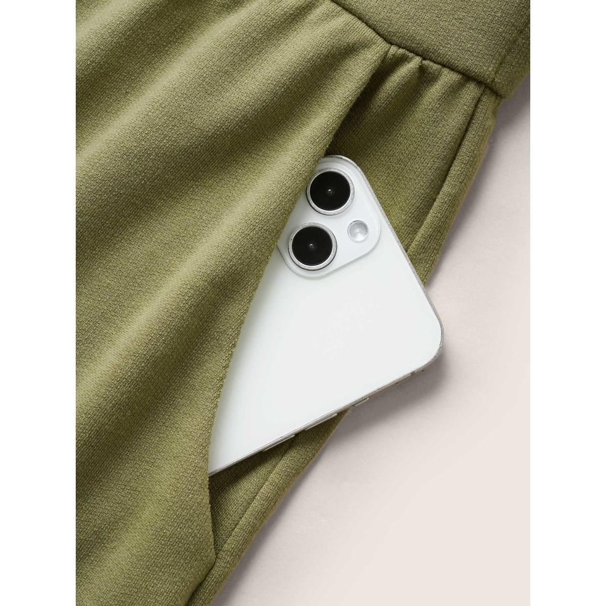 Plus Size Moss Plain Sailor Collar Half Zip Jumpsuit Women Casual Cap Sleeve Sailor Collar Everyday Loose Jumpsuits BloomChic 18-20/2X Product Image