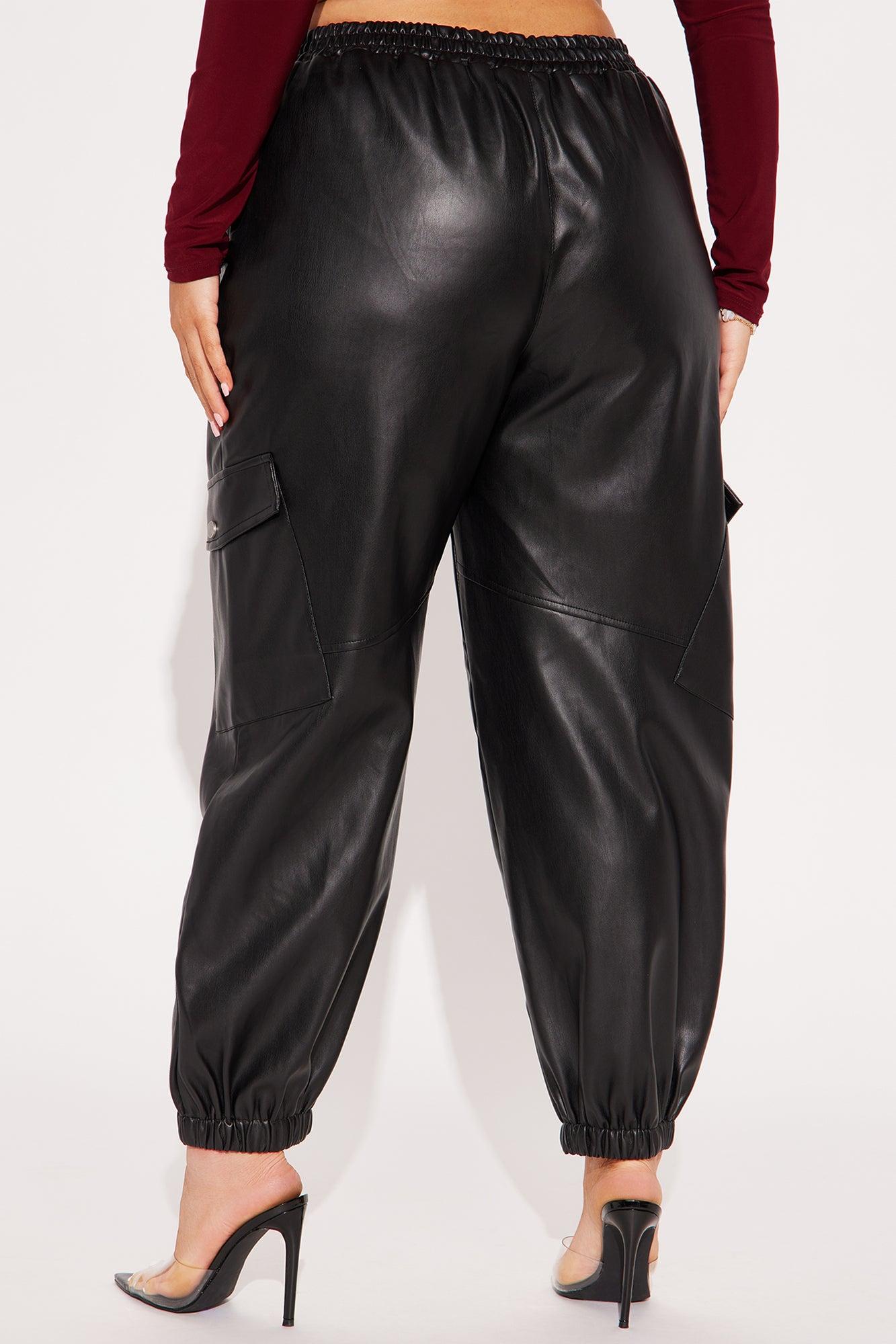 Valencia Faux Leather Cargo Jogger - Black Product Image