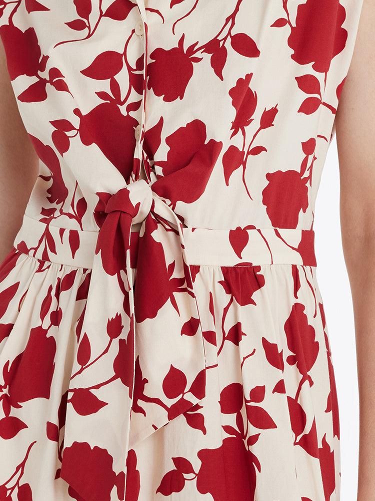 Rose Print Knotted Women Mini Dress Product Image