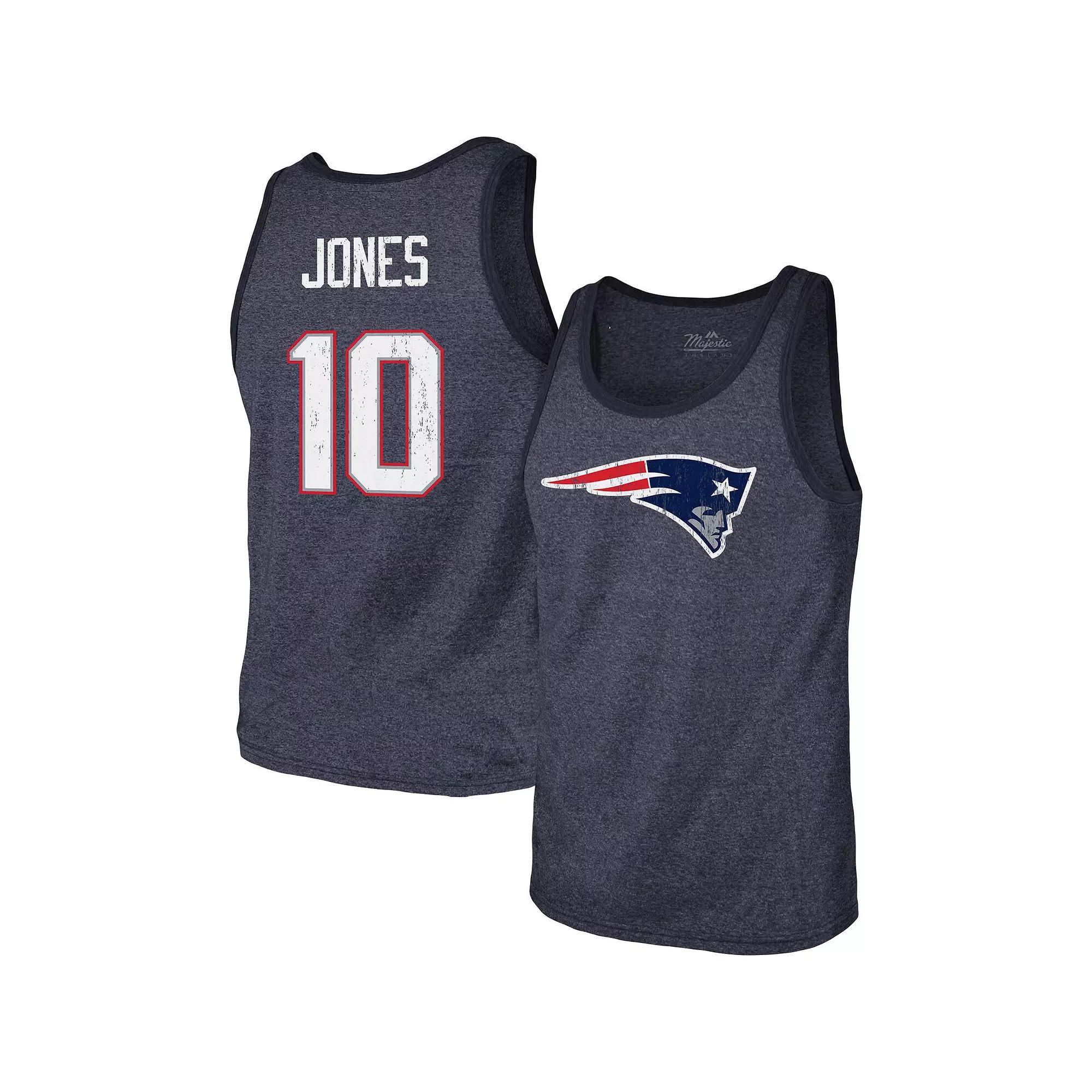 Men's Majestic Threads Mac Jones Heathered Navy New England Patriots Player Name & Number Tri-Blend Tank Top, Size: XL, Blue Product Image