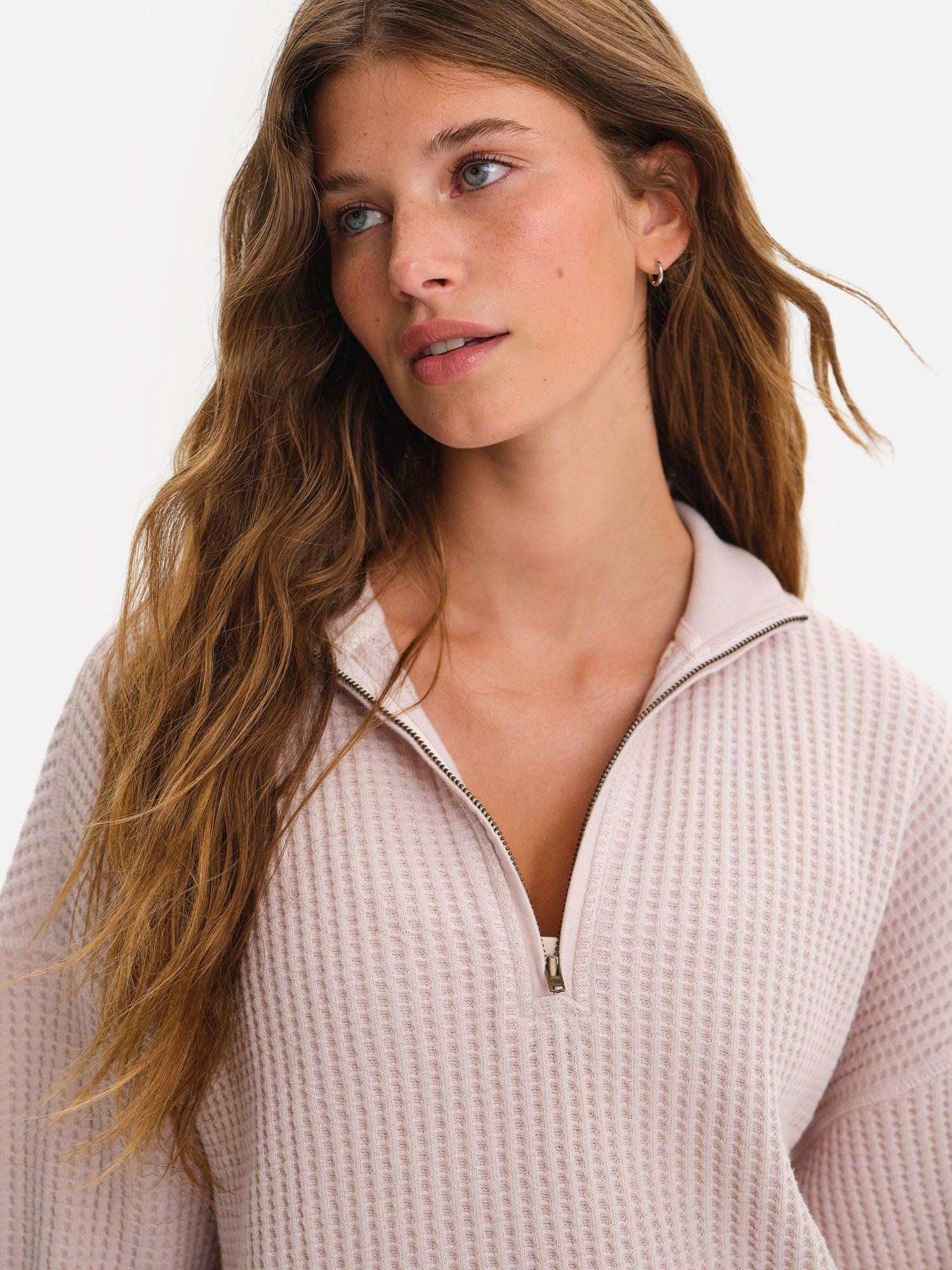 Organic Waffle Collared Half-Zip Sweatshirt Female Product Image