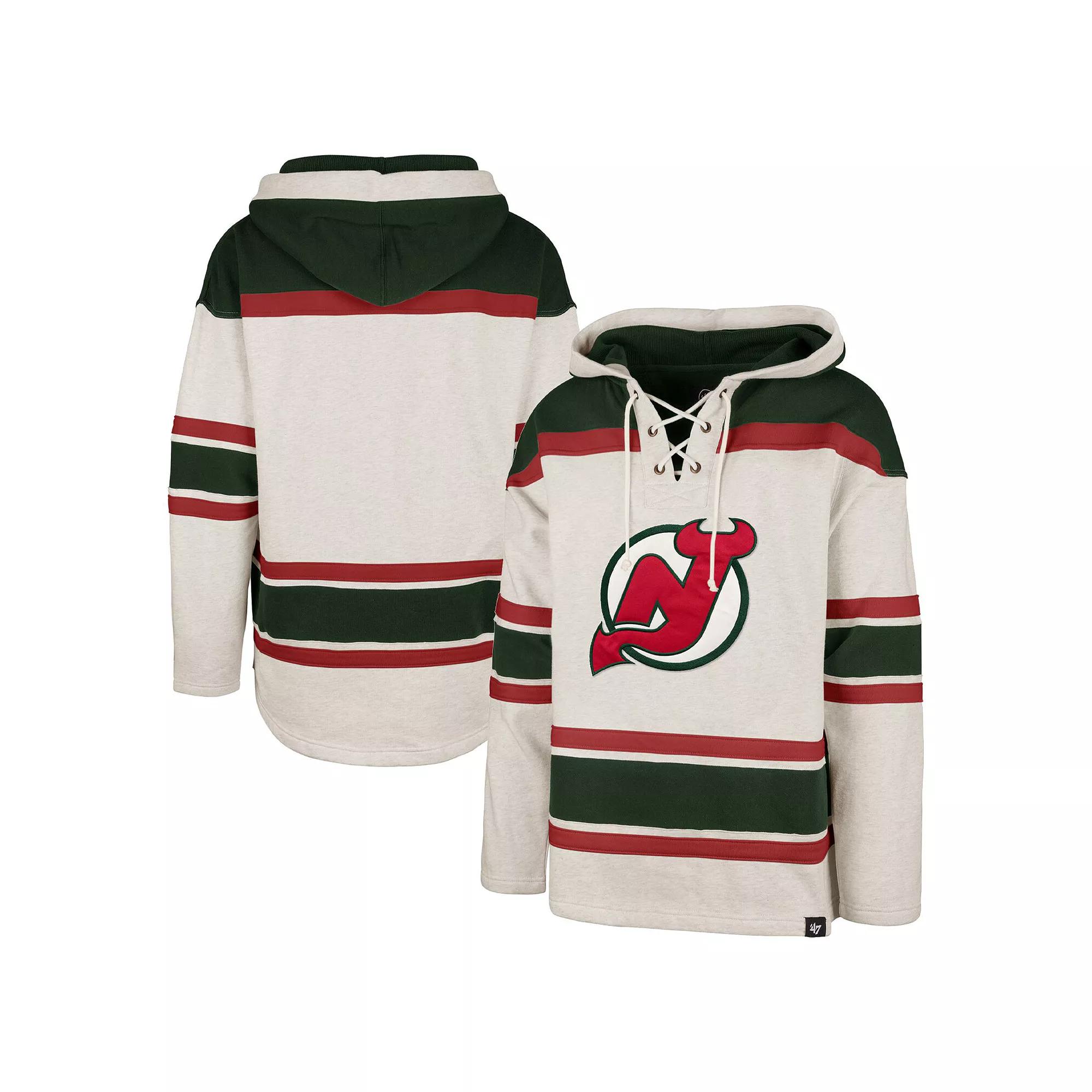 Men's '47 Oatmeal New Jersey Devils Rockaway Lace-Up Pullover Hoodie,  Product Image