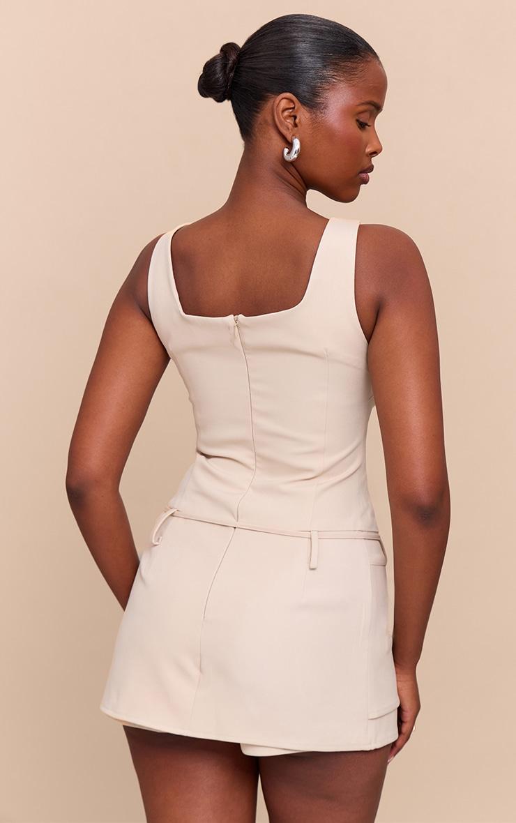 Beige Woven Belt Detail Skort Romper Product Image