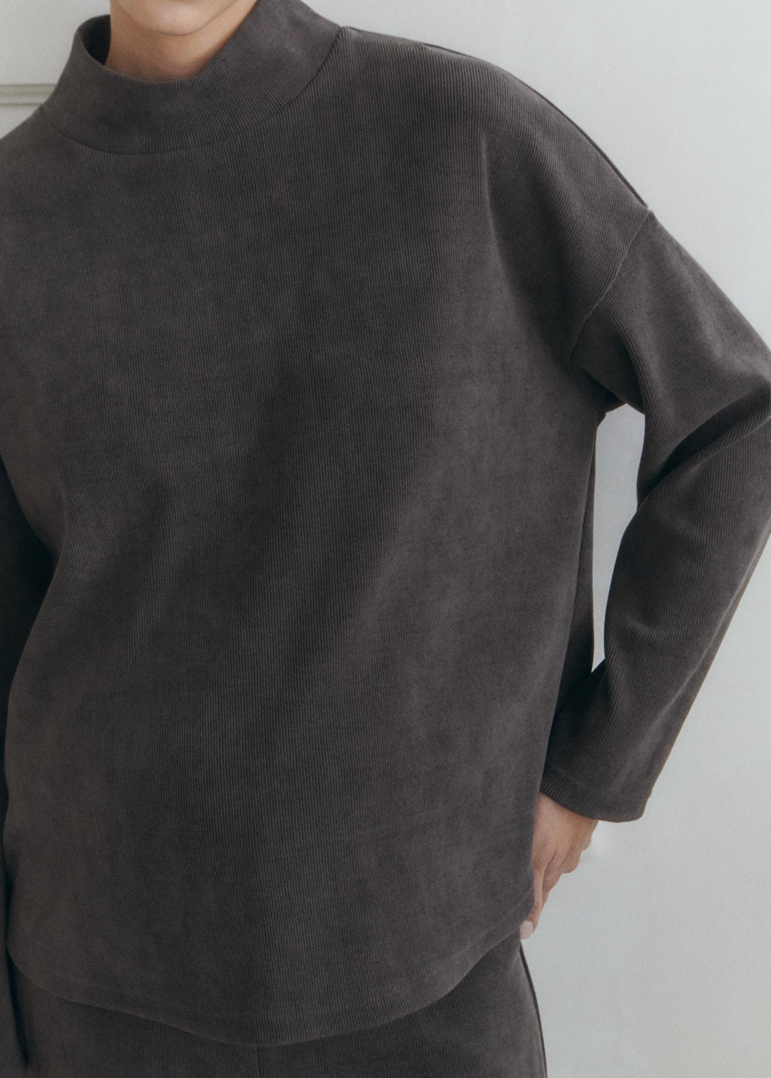 Corduroy sweatshirt with perkins neck - Women | MANGO USA Product Image