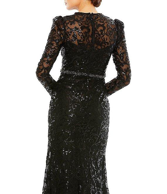Mac Duggal Sequin Lace Crew Neck Long Sleeve Gown Product Image
