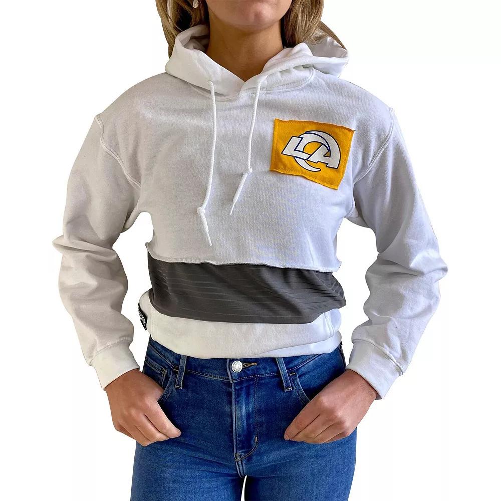 Women's Refried Apparel White Los Angeles Rams Crop Pullover Hoodie,  Product Image