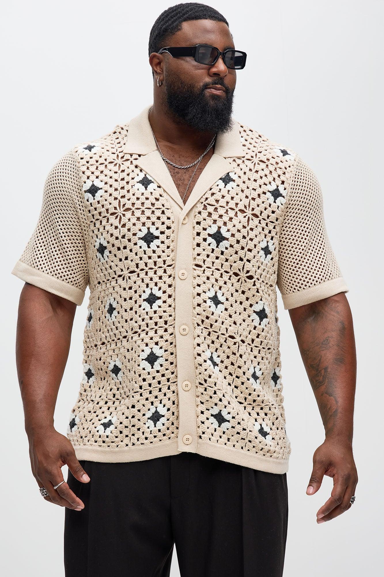 La Quinta Crochet Short Sleeve Cuban Collar Shirt - Tan Product Image