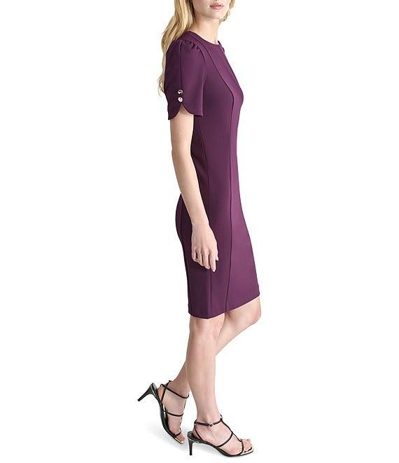 DKNY by Donna Karan Petite Size Short Button Sleeve Scuba Crepe Sheath Dress Product Image