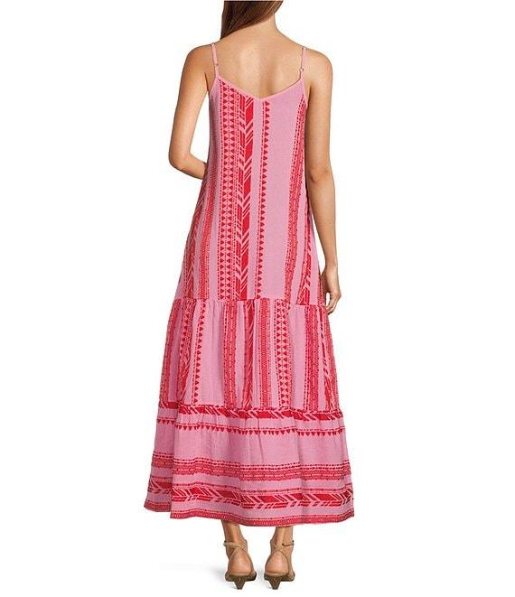ELAN Striped Spaghetti Strap V-Neck A-Line Maxi Dress Product Image
