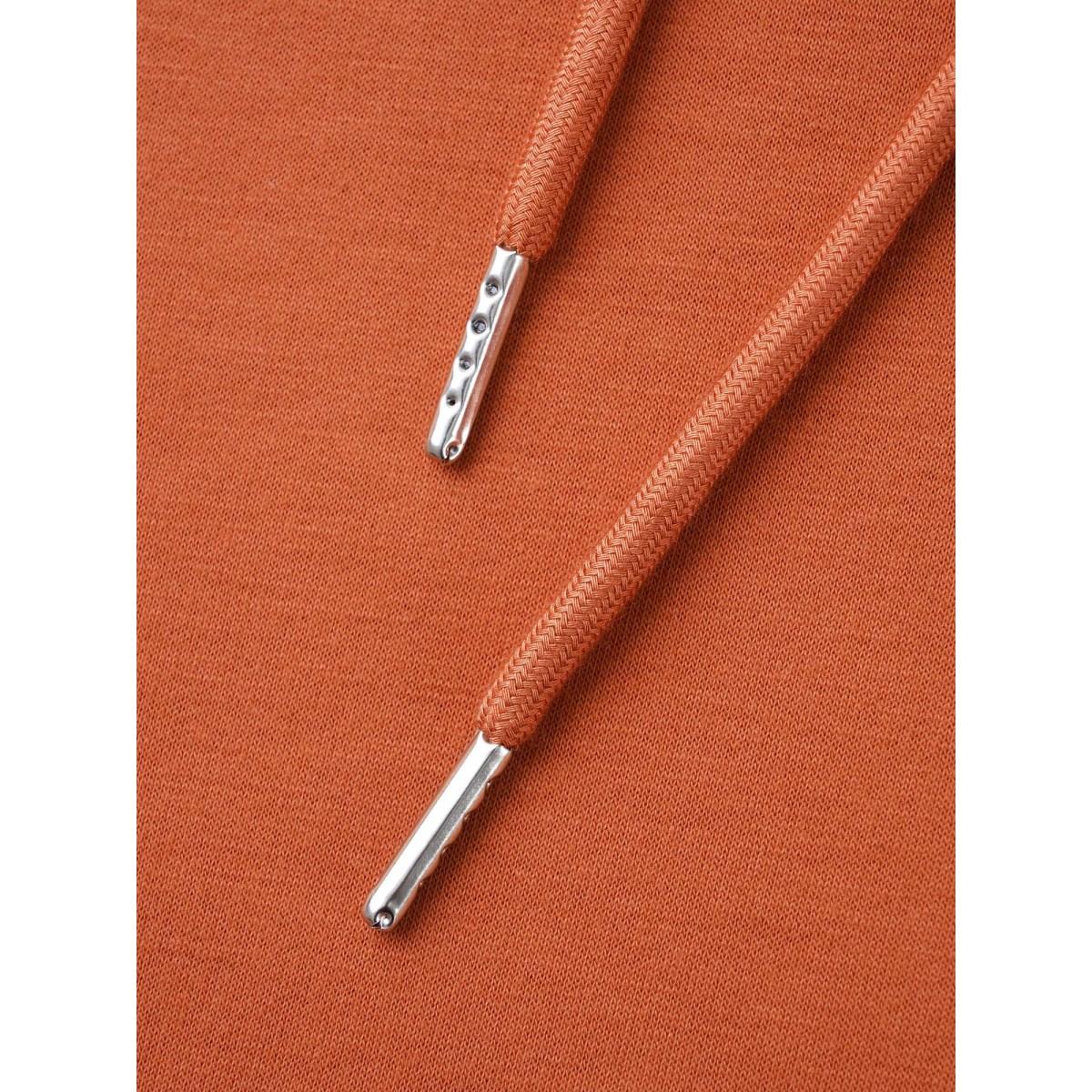 Plus Size Plain Hooded Drawstring Kangaroo Pocket Dress OrangeRed Women Casual Non Hooded Long Sleeve Curvy BloomChic 10/M Product Image