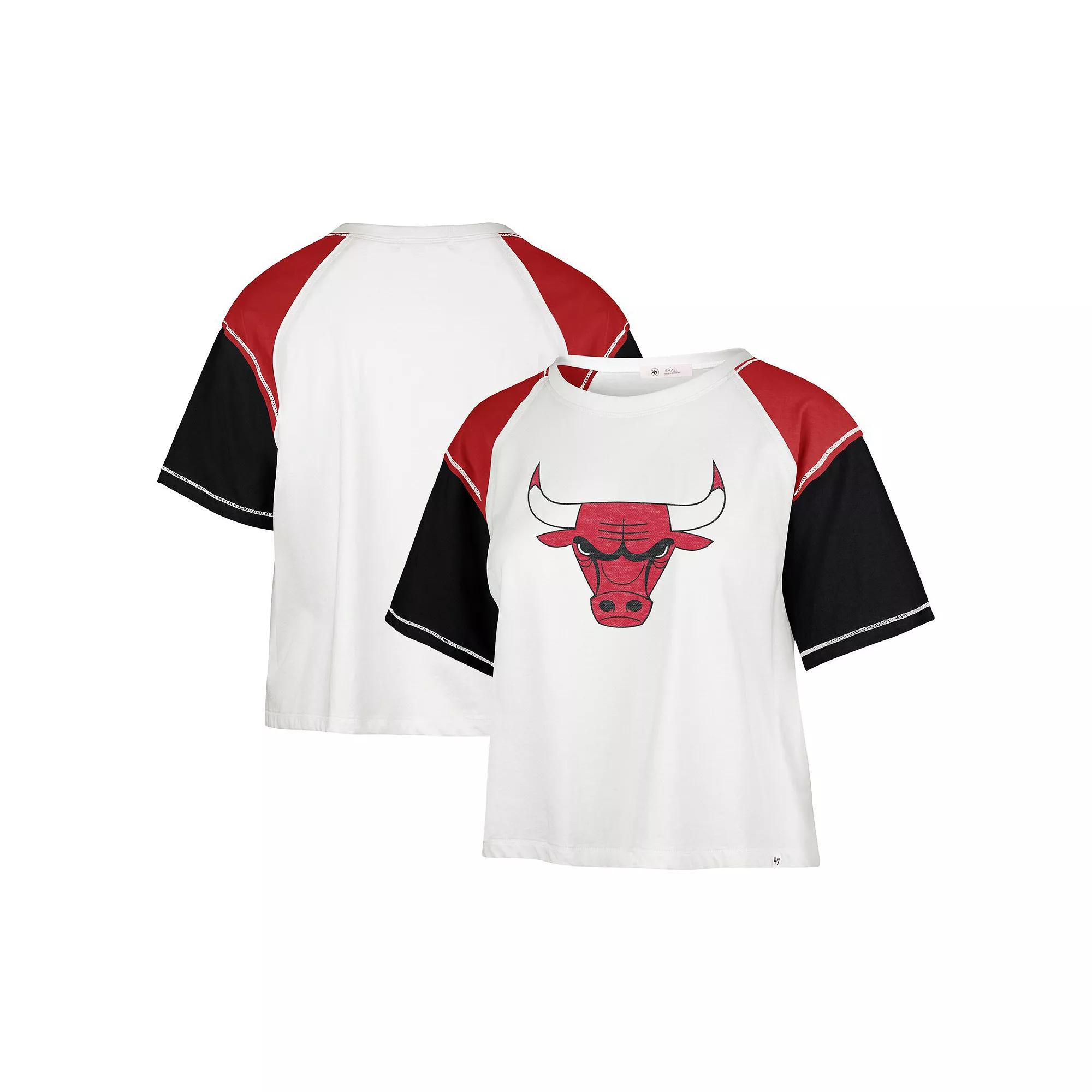 Women's '47 Cream Chicago Bulls Premier Raglan Cropped T-Shirt, Size: Small, Beige Product Image
