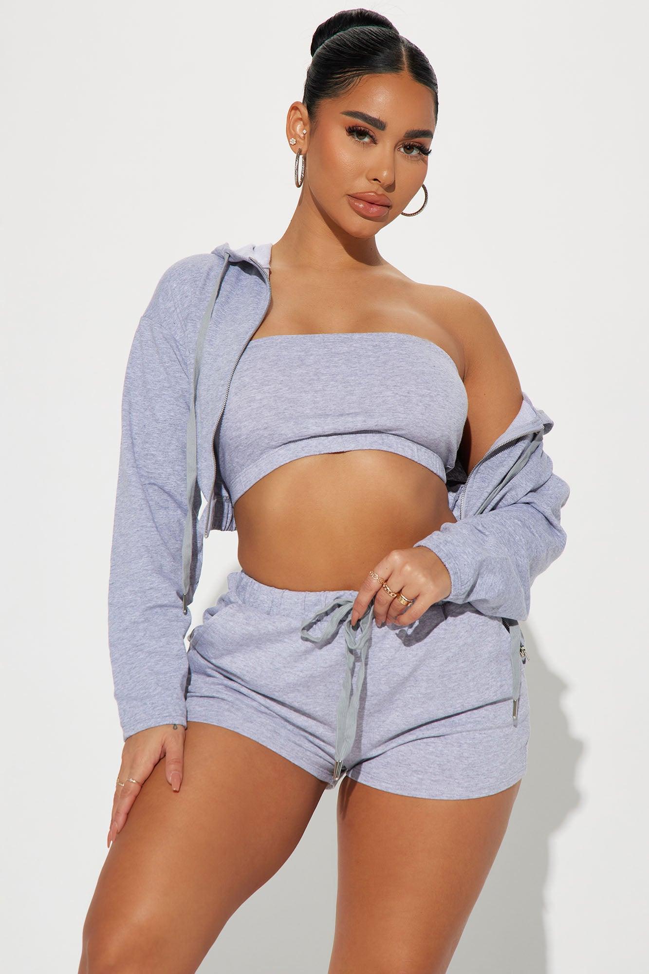 High Maintenance 3 Piece Lounge Short Set - Heather Grey Product Image