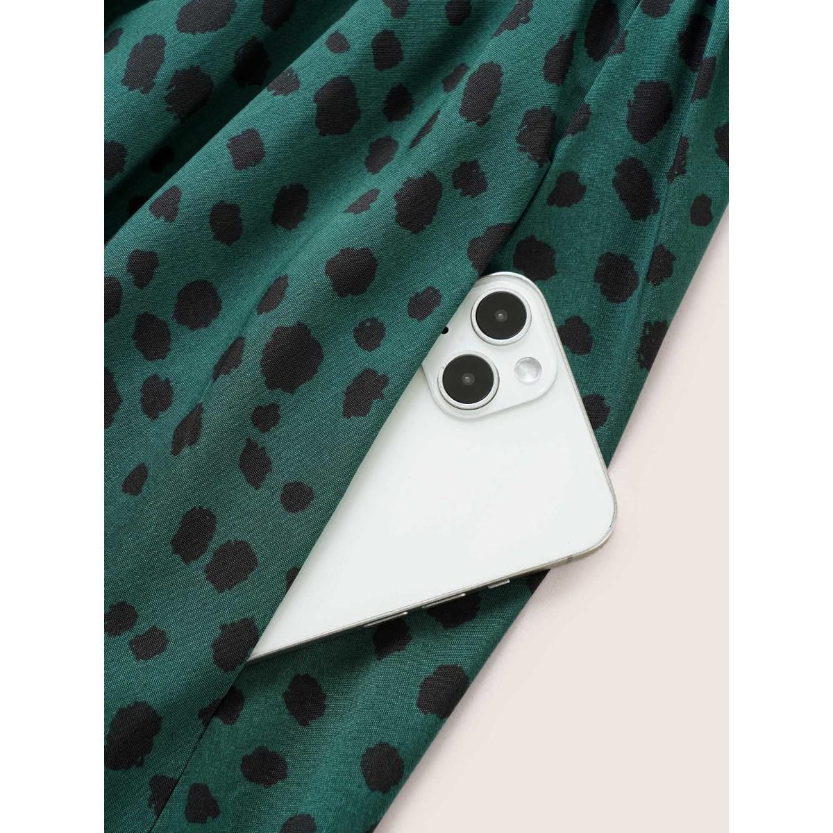 Plus Size Scoop Neck Leopard Patchwork Belted Dress Cyan Women Casual Non Sleeveless Curvy Midi Dress BloomChic 18-20/2X Product Image